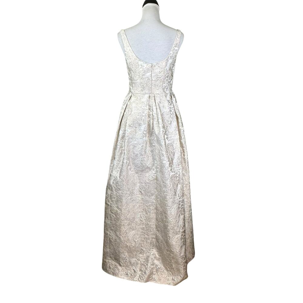 Betsy & Adam Silver Metallic Floral Jacquard Embellished High Low Wedding Gown - Picture 3 of 14